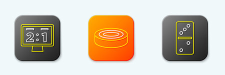 Set line Sport mechanical scoreboard Checker game chips and Domino icon. Vector.
