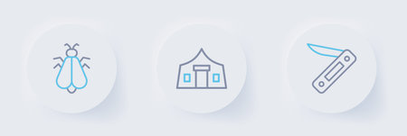Set line Swiss army knife Tourist tent and Mosquito icon. Vector.のイラスト素材