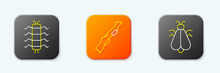 Set line Centipede insect Hunting gun and Mosquito icon. Vector.のイラスト素材