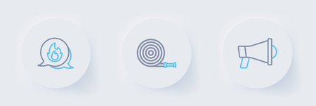 Set line Megaphone, Fire hose reel and Emergency call icon. Vector.
