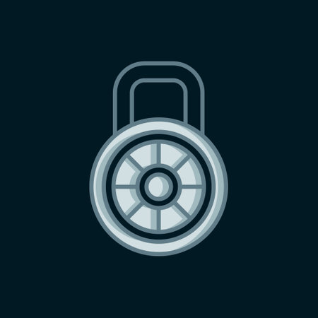 Line Safe combination lock icon isolated on black background. Combination padlock. Security, safety, protection, password, privacy. Flat filled outline style with shadow. Vector.のイラスト素材