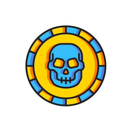 Color Pirate coin icon isolated on white background. Flat filled outline style with shadow. Vector.のイラスト素材