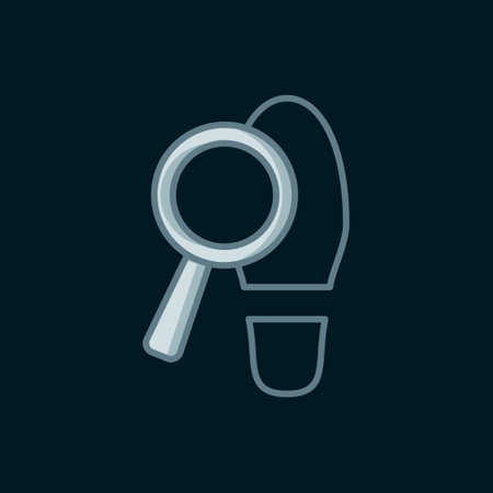 Line Magnifying glass with footsteps icon isolated on black background. Detective is investigating. To follow in the footsteps. Flat filled outline style with shadow. Vector.のイラスト素材