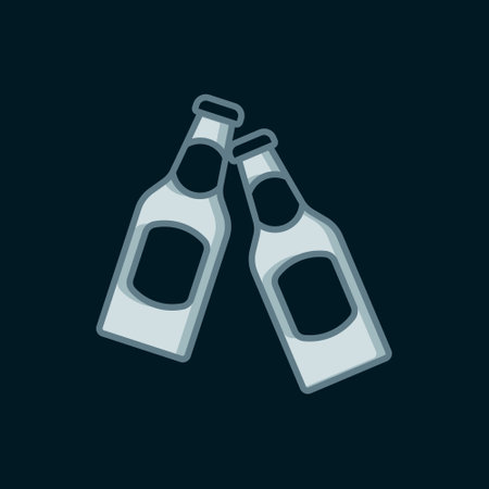 Line Beer bottle icon isolated on black background. Flat filled outline style with shadow. Vector.のイラスト素材