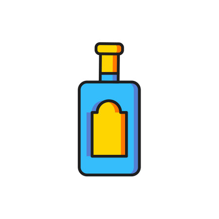 Color Whiskey bottle icon isolated on white background. Flat filled outline style with shadow. Vector.のイラスト素材