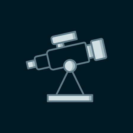 Line Telescope icon isolated on black background. scientific tool. Education and astronomy element, spyglass and study stars. Flat filled outline style with shadow. Vector.のイラスト素材