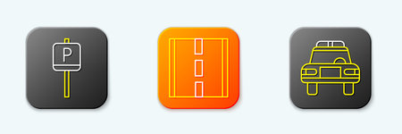 Set line Parking Road and Police car and flasher icon. Vector.のイラスト素材