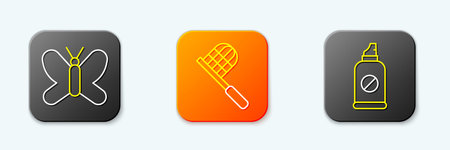 Set line Butterfly net and Spray against insects icon. Vector.のイラスト素材