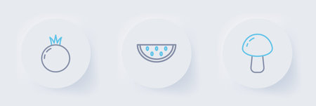 Set line Mushroom Watermelon and Tomato icon. Vector.のイラスト素材