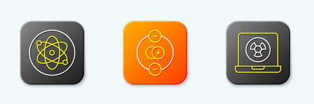 Set line Atom and Nuclear laptop icon. Vector.のイラスト素材