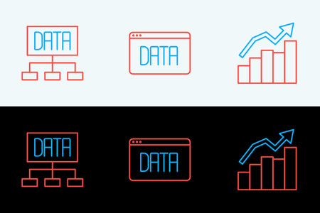 Set line Financial growth, Data analysis and icon. Vector.のイラスト素材