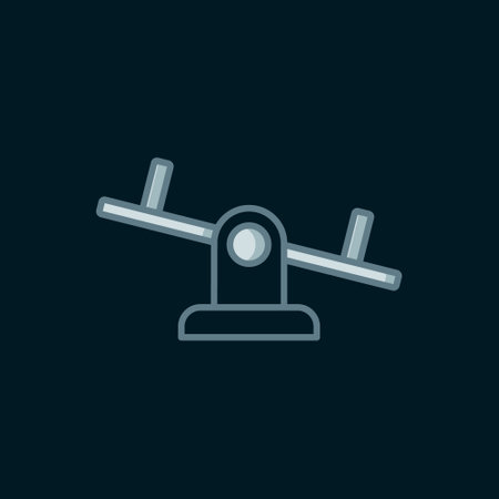 Line Seesaw icon isolated on black background. Teeter equal board. Playground symbol. Flat filled outline style with shadow. Vector.のイラスト素材