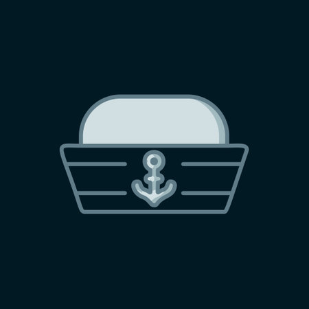 Line Sailor hat icon isolated on black background. Flat filled outline style with shadow. Vector.のイラスト素材