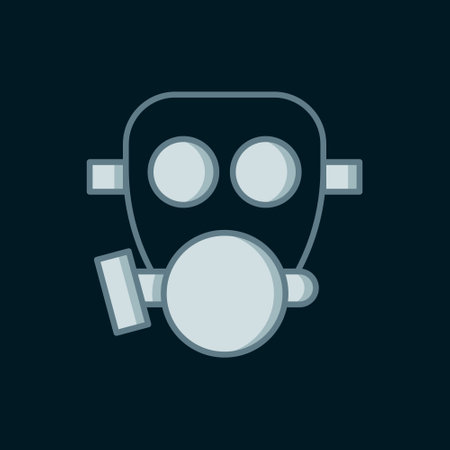 Line Gas mask icon isolated on black background. Respirator sign. Flat filled outline style with shadow. Vector.のイラスト素材