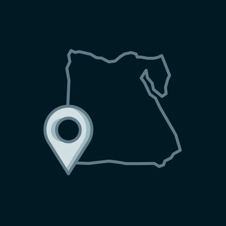 Line Map of Egypt icon isolated on black background. Flat filled outline style with shadow. Vector.のイラスト素材