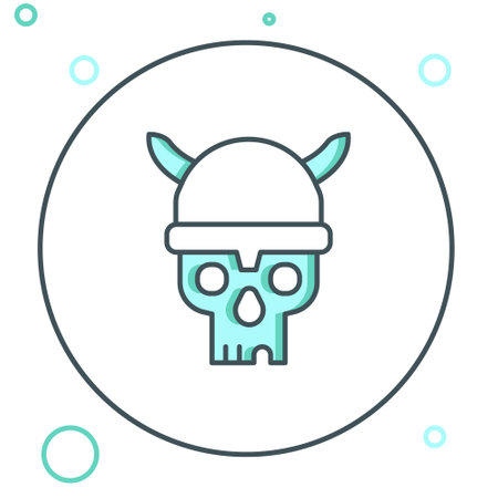 Line Skull with viking helmet icon isolated on white background. Happy Halloween party. Colorful outline concept. Vector.のイラスト素材