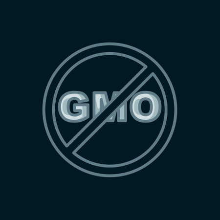 Line No GMO icon isolated on black background. Genetically modified organism acronym. DNA food modification. Flat filled outline style with shadow. Vector.のイラスト素材