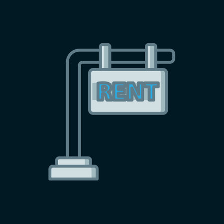 Line Hanging sign with text Rent icon isolated on black background. Signboard with text For Rent. Flat filled outline style with shadow. Vector.のイラスト素材
