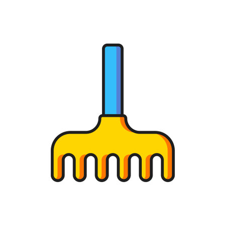 Color Garden rake icon isolated on white background. Tool for horticulture, agriculture, farming. Ground cultivator. Flat filled outline style with shadow. Vector.のイラスト素材