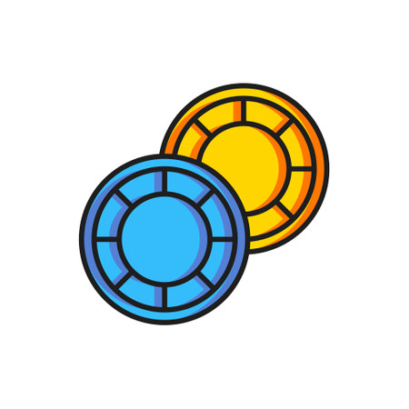 Color Casino chips icon isolated on white background. Casino gambling. Flat filled outline style with shadow. Vector.のイラスト素材