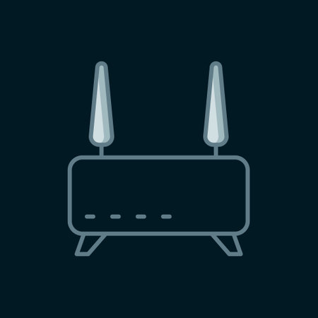 Line Router and wi-fi signal icon isolated on black background. Wireless ethernet modem router. Computer technology internet. Flat filled outline style with shadow. Vector.のイラスト素材