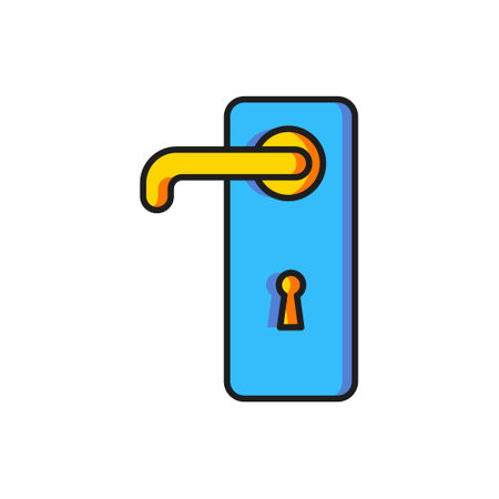 Color Door handle icon isolated on white background. Door lock sign. Flat filled outline style with shadow. Vector.のイラスト素材
