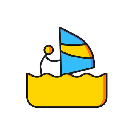 Color Windsurfing icon isolated on white background. Flat filled outline style with shadow. Vector.のイラスト素材