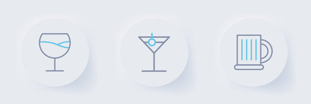 Set line Wooden beer mug Martini glass and Wine icon. Vector.のイラスト素材