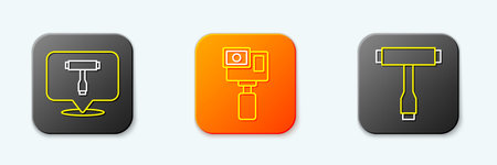 Set line Skateboard T tool Action camera and icon. Vector.のイラスト素材