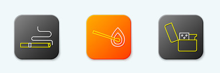 Set line Cigarette, Burning match with fire and Lighter icon. Vector.のイラスト素材