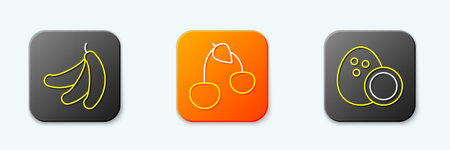 Set line Banana, Cherry and Coconut icon. Vector.のイラスト素材