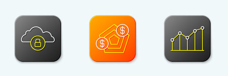 Set line Cloud computing lock, Financial growth and Pie chart infographic icon. Vector.のイラスト素材