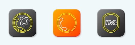 Set line Telephone 24 hours support, and Shield with text FAQ icon. Vector.のイラスト素材