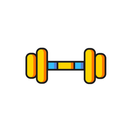 Color Dumbbell icon isolated on white background. Muscle lifting icon, fitness barbell, gym, sports equipment, exercise bumbbell. Flat filled outline style with shadow. Vector.のイラスト素材