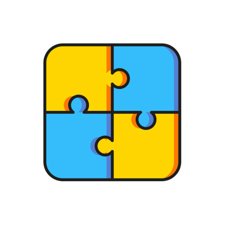 Color Puzzle pieces toy icon isolated on white background. Flat filled outline style with shadow. Vector.のイラスト素材