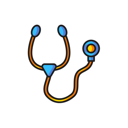 Color Stethoscope medical instrument icon isolated on white background. Flat filled outline style with shadow. Vector.のイラスト素材