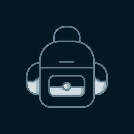 Line School backpack icon isolated on black background. Flat filled outline style with shadow. Vector.のイラスト素材