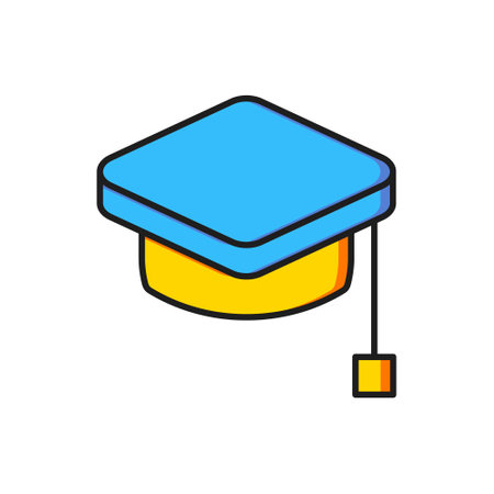 Color Graduation cap icon isolated on white background. Graduation hat with tassel icon. Flat filled outline style with shadow. Vector.のイラスト素材