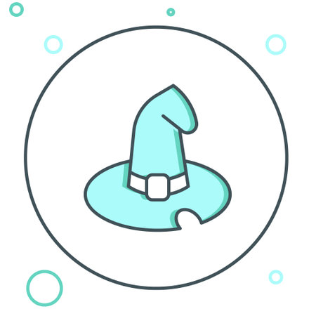 Line Witch hat icon isolated on white background. Happy Halloween party. Colorful outline concept. Vector.のイラスト素材