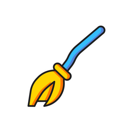 Color Witches broom icon isolated on white background. Happy Halloween party. Flat filled outline style with shadow. Vector.のイラスト素材