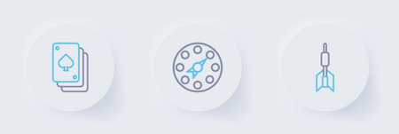 Set line Dart arrow Twister game and Playing cards icon. Vector.のイラスト素材