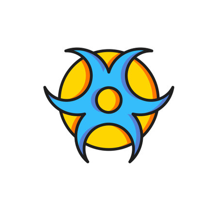 Color Biohazard symbol icon isolated on white background. Flat filled outline style with shadow. Vector.のイラスト素材