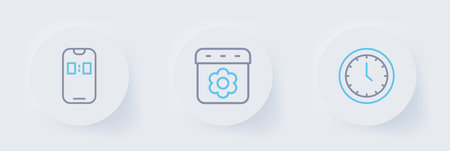 Set line Clock, Calendar spring and Alarm clock app mobile icon. Vector.のイラスト素材