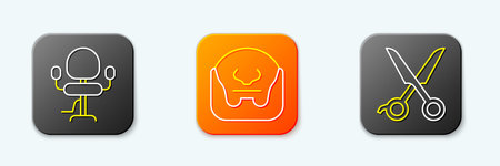 Set line Barbershop chair Mustache and beard and Scissors hairdresser icon. Vector.のイラスト素材