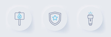 Set line Flashlight Police badge and Protest icon. Vector.のイラスト素材