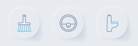 Set line Toilet bowl Robot vacuum cleaner and Handle broom icon. Vector.のイラスト素材