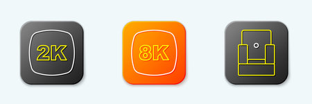 Set line 2k Ultra HD 8k and Cinema chair icon. Vector.のイラスト素材
