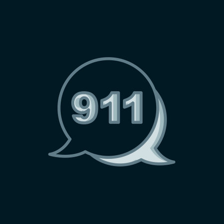 Line Telephone with emergency call 911 icon isolated on black background. Police, ambulance, fire...