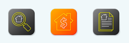 Set line Search house, House with dollar symbol and contract icon. Vector.のイラスト素材