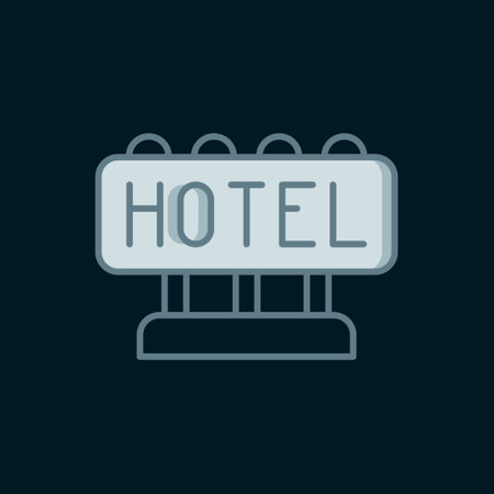 Line Signboard outdoor advertising with text Hotel icon isolated on black background. Flat filled outline style with shadow. Vector.のイラスト素材